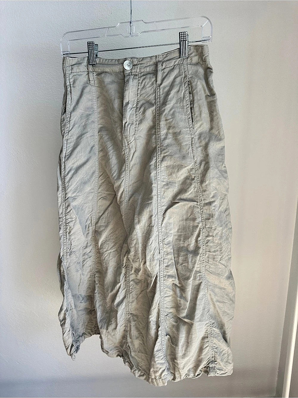 Zara Linen Wrap Skirt with Topstitching Beige Size S